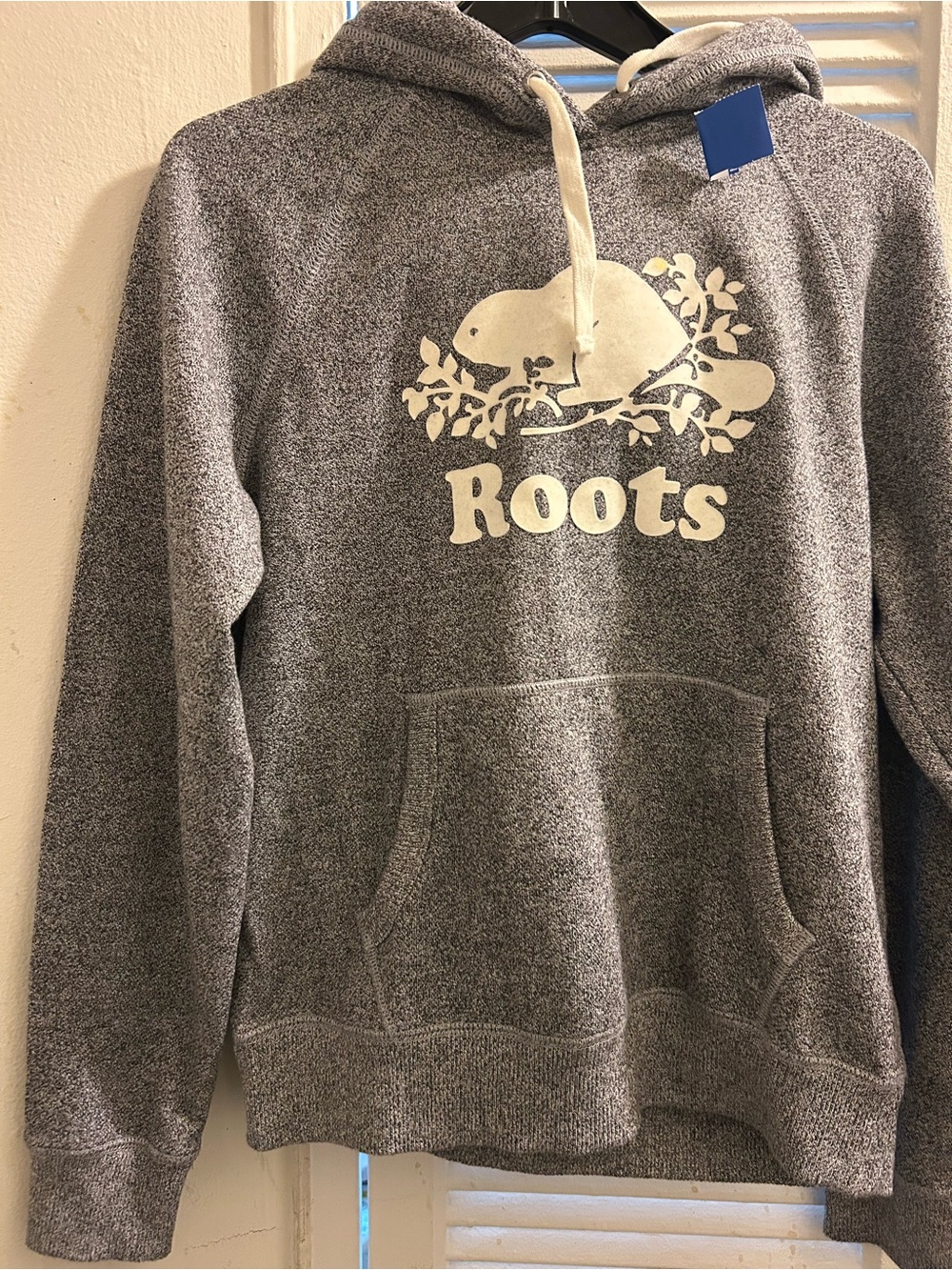 Roots Canada Hoodie mens Medium Gray Salt Pepper Beaver Logo Classic Outdoor